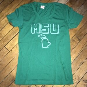 Mitten‎ State "MSU" Womens Large Round Neck Green Tee
